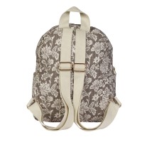 Lorenz Botanical Quilted Fabric Zip Round Backpack with Front Zip Pocket & 2 Side Pockets
